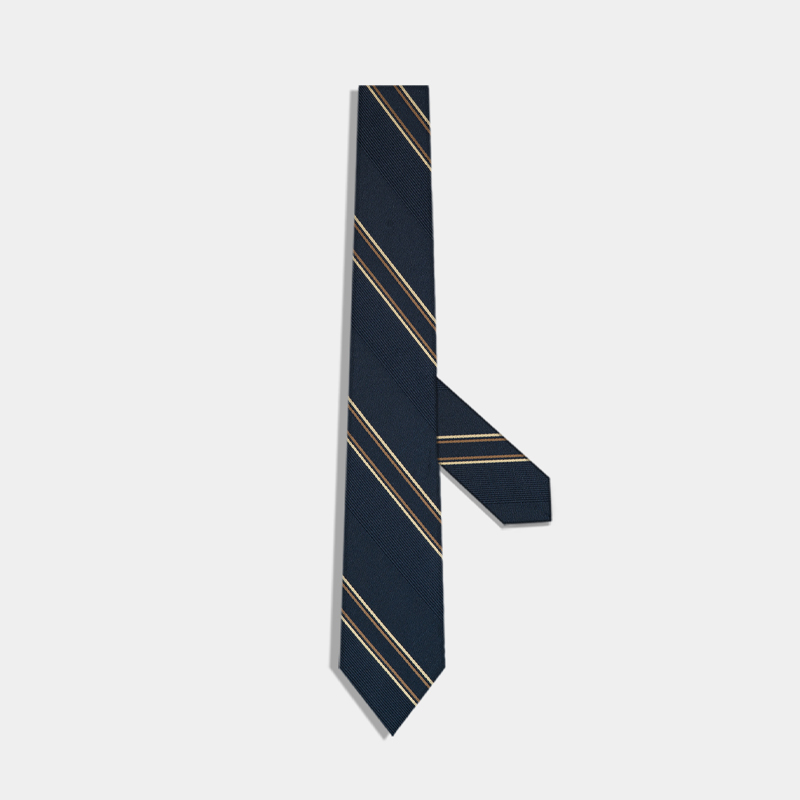 蓝金条纹真丝领带