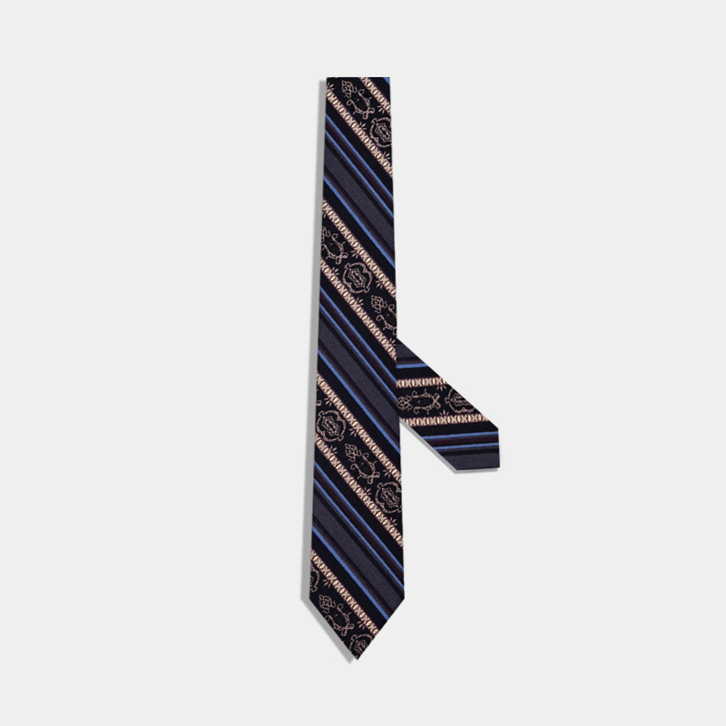 蓝黑复古真丝领带