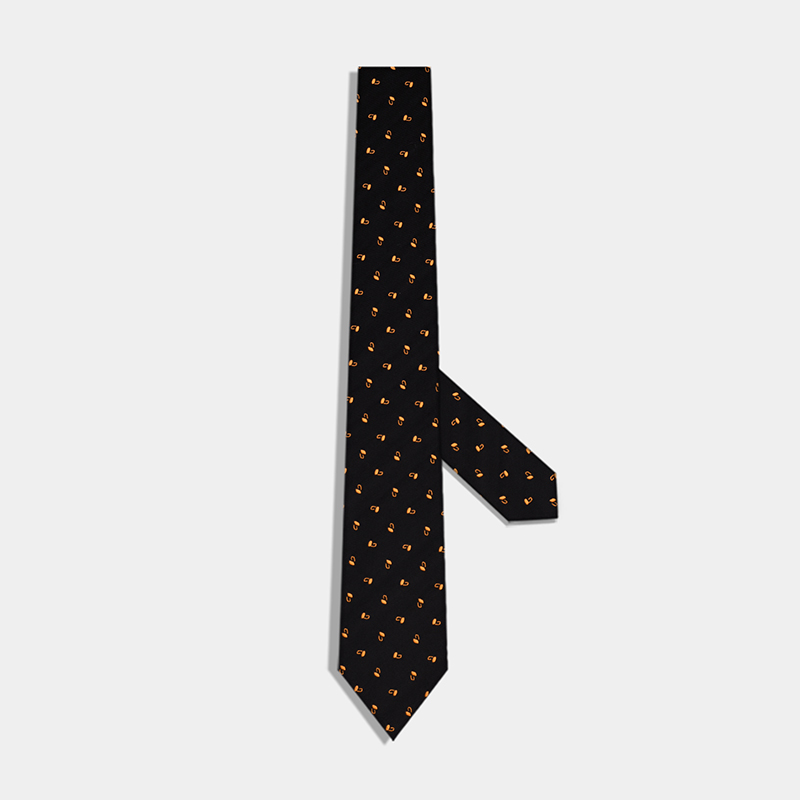 橙心碎花真丝领带