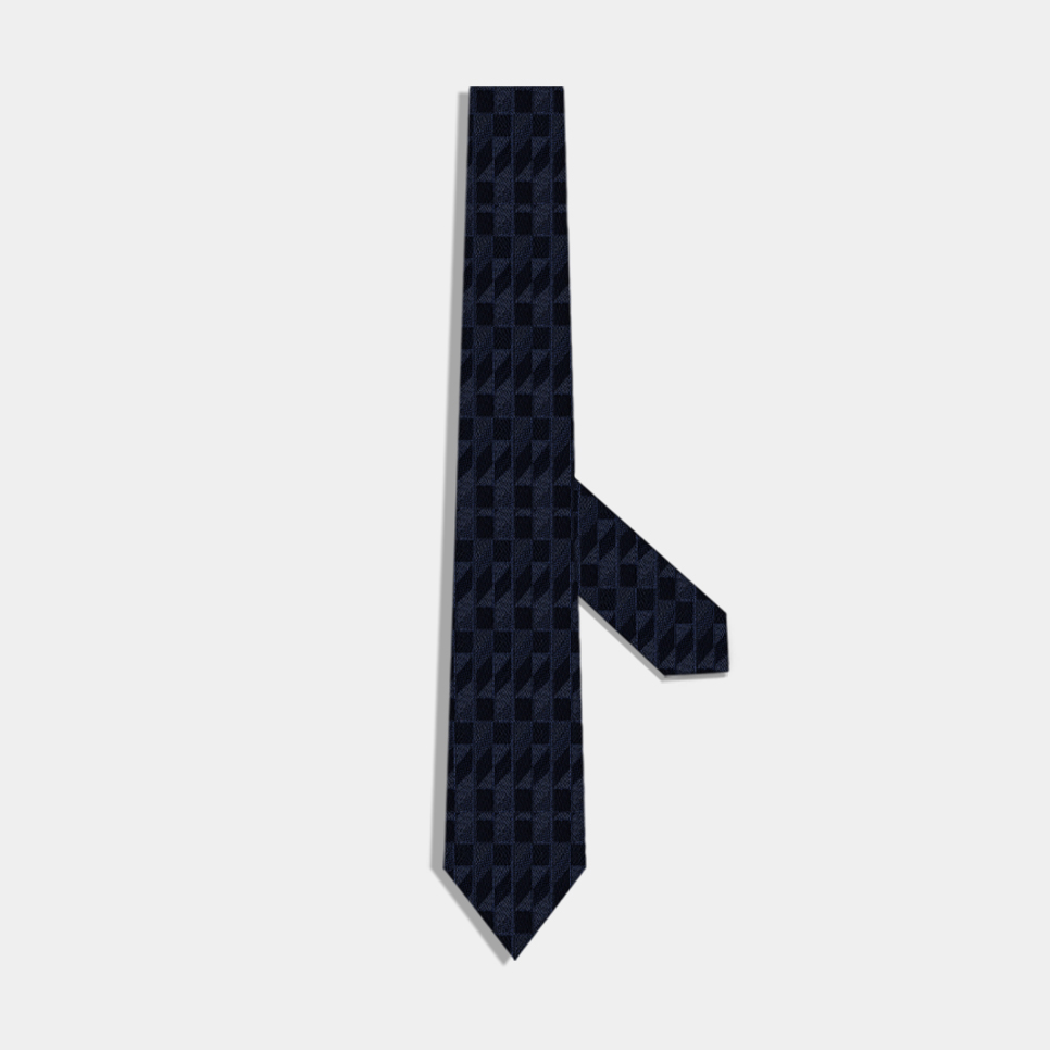 藏青斜格真丝领带